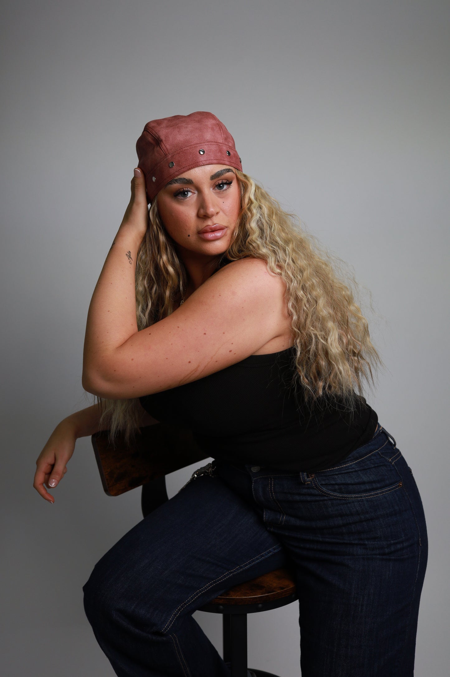 Studded Sandy Pink Biker Cap