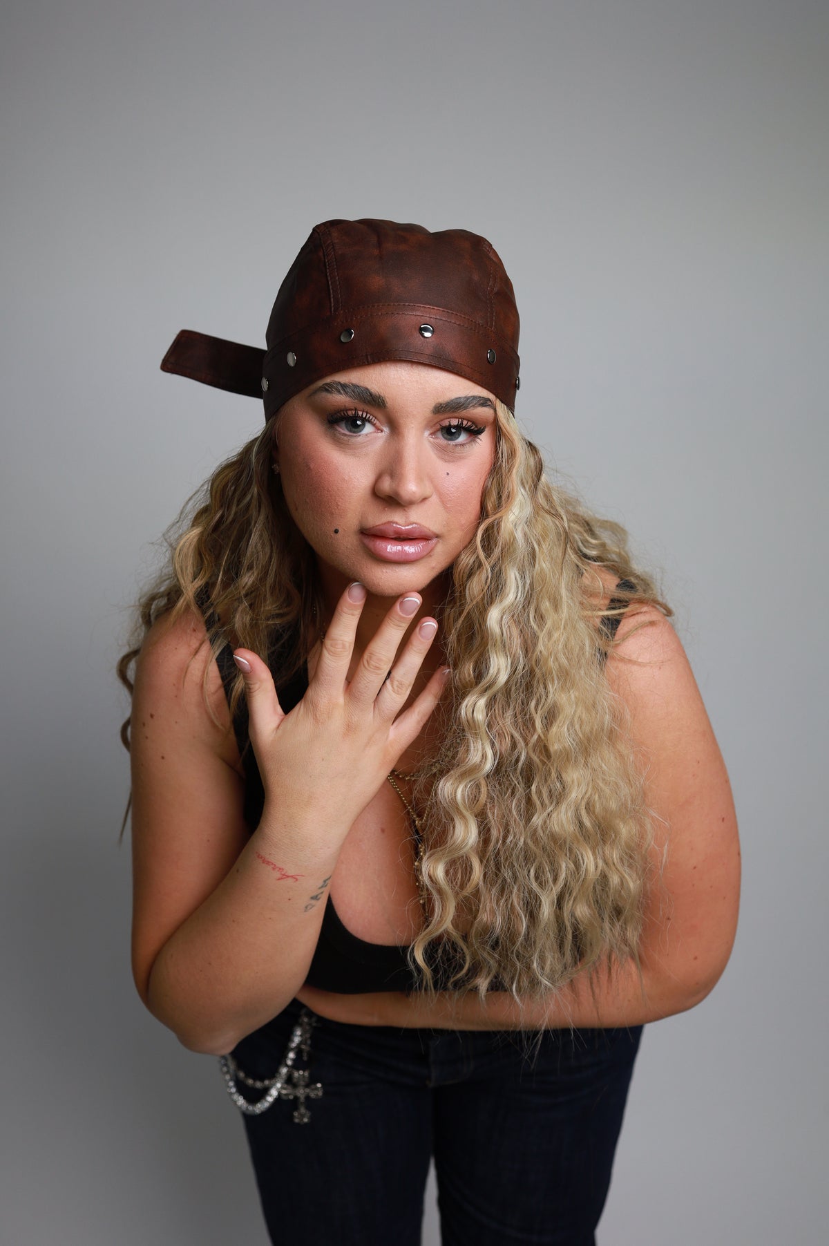 Studded Bobby Brown Biker Cap