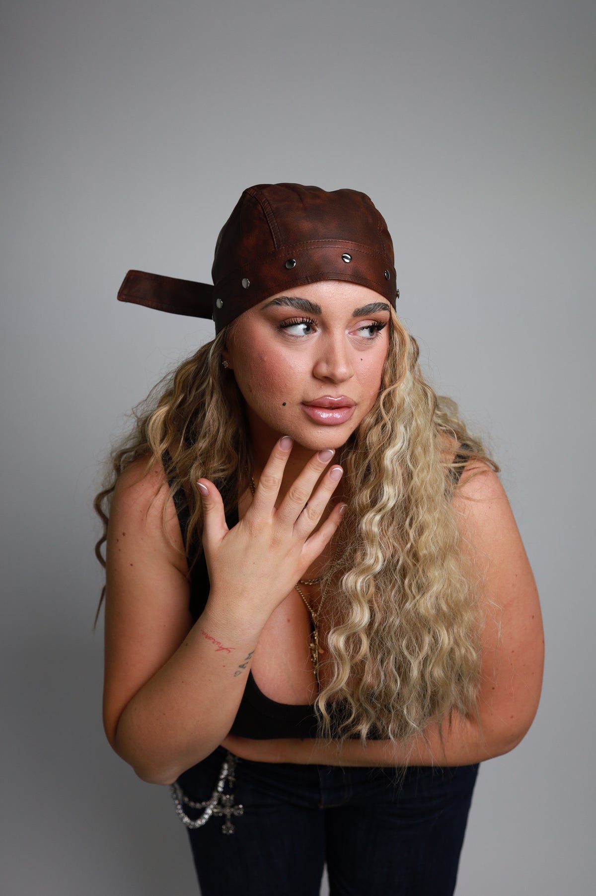 Studded Bobby Brown Biker Cap