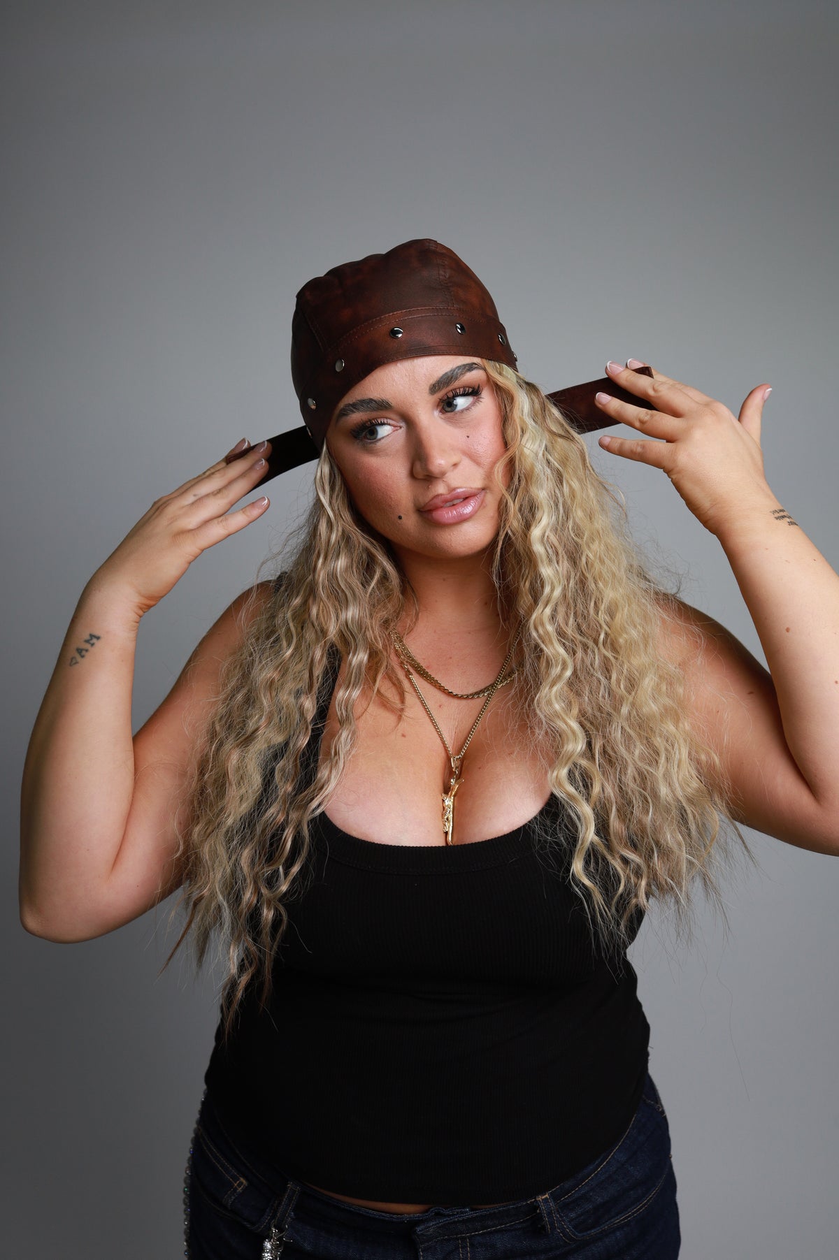 Studded Bobby Brown Biker Cap