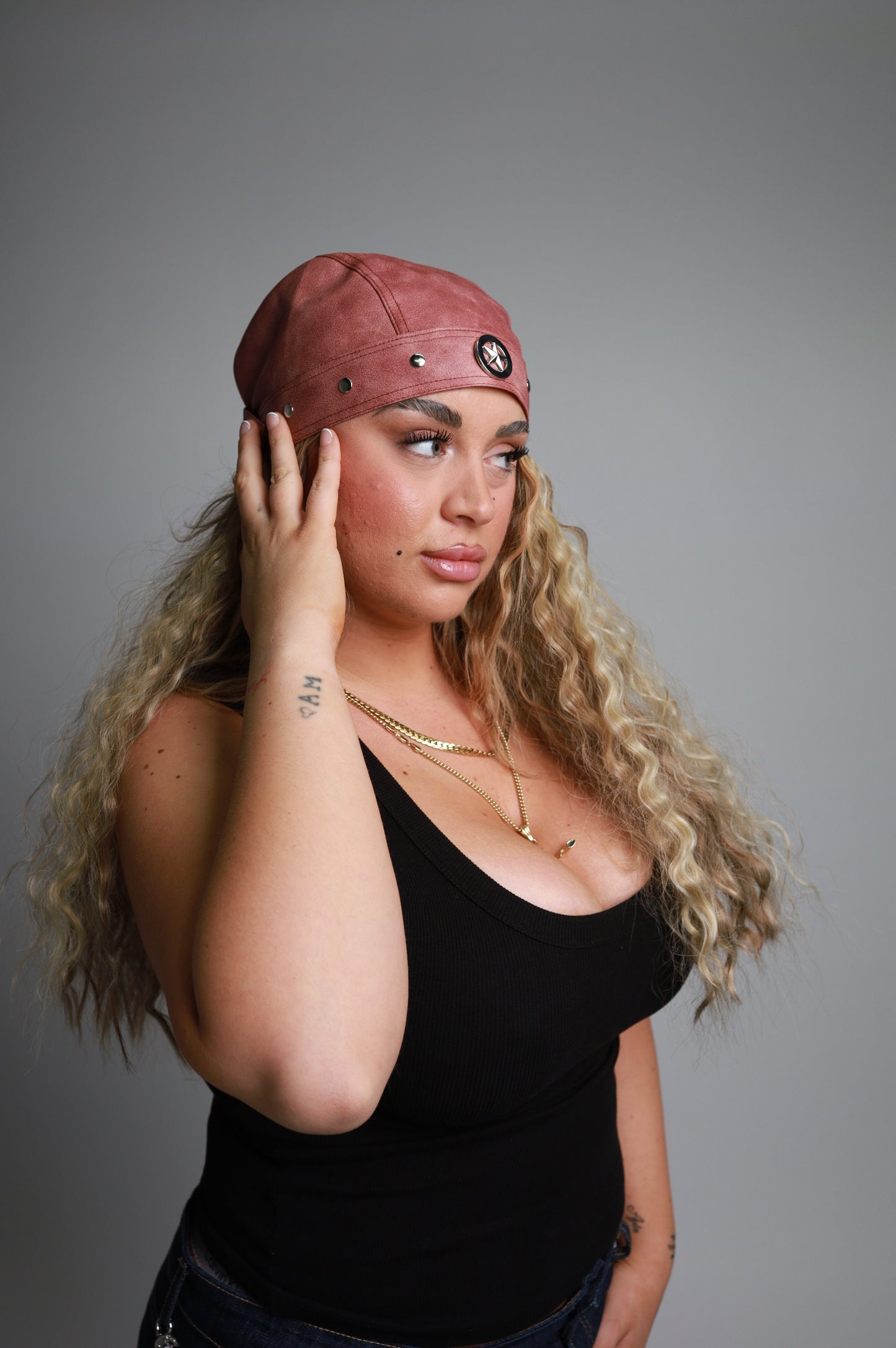 Star Studded Sandy Pink Biker Cap