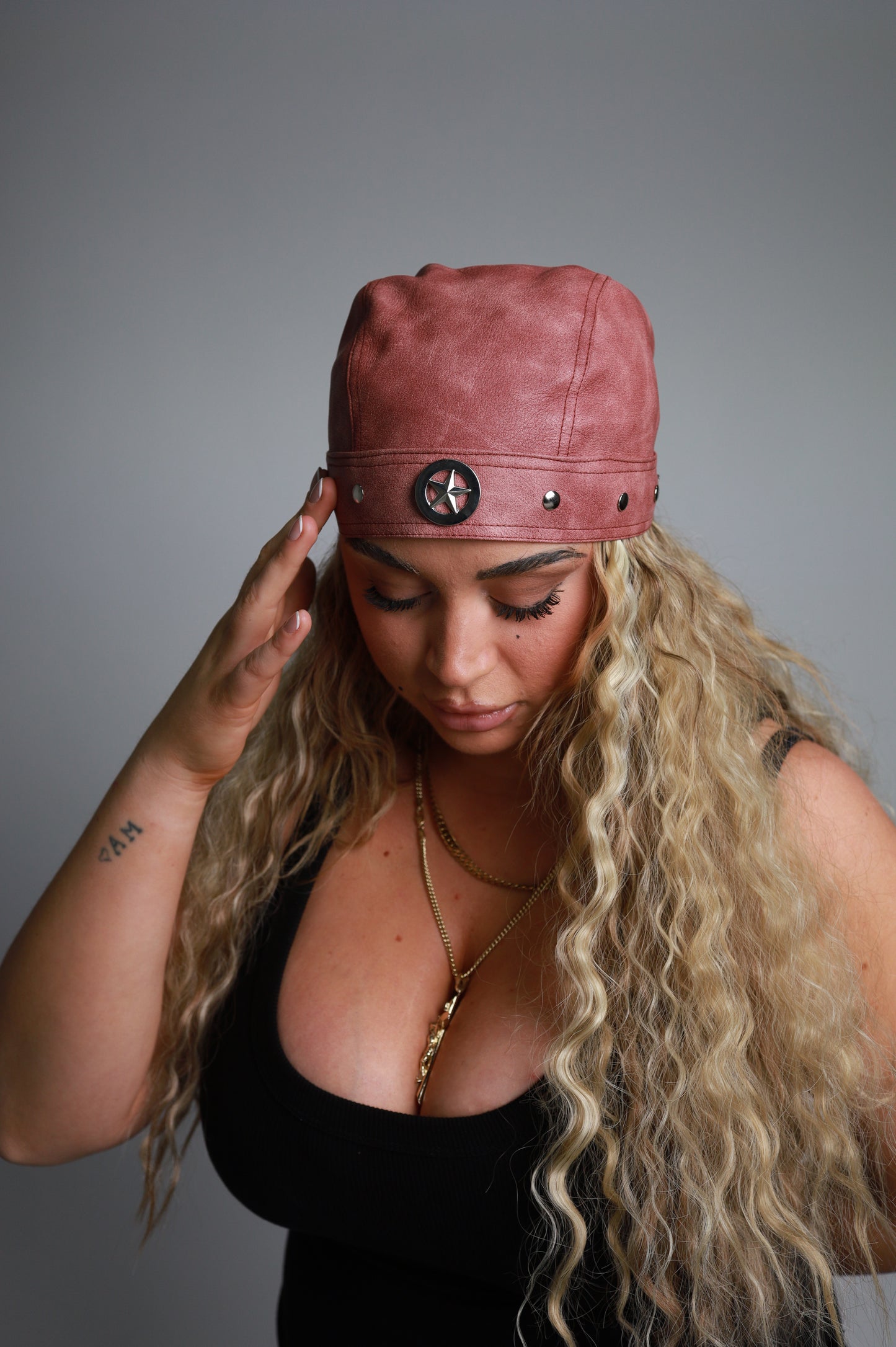 Star Studded Sandy Pink Biker Cap