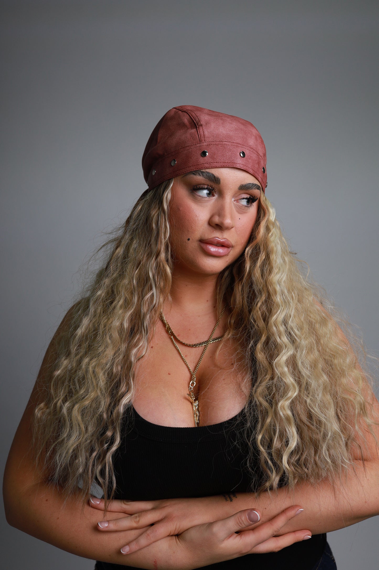 Studded Sandy Pink Biker Cap