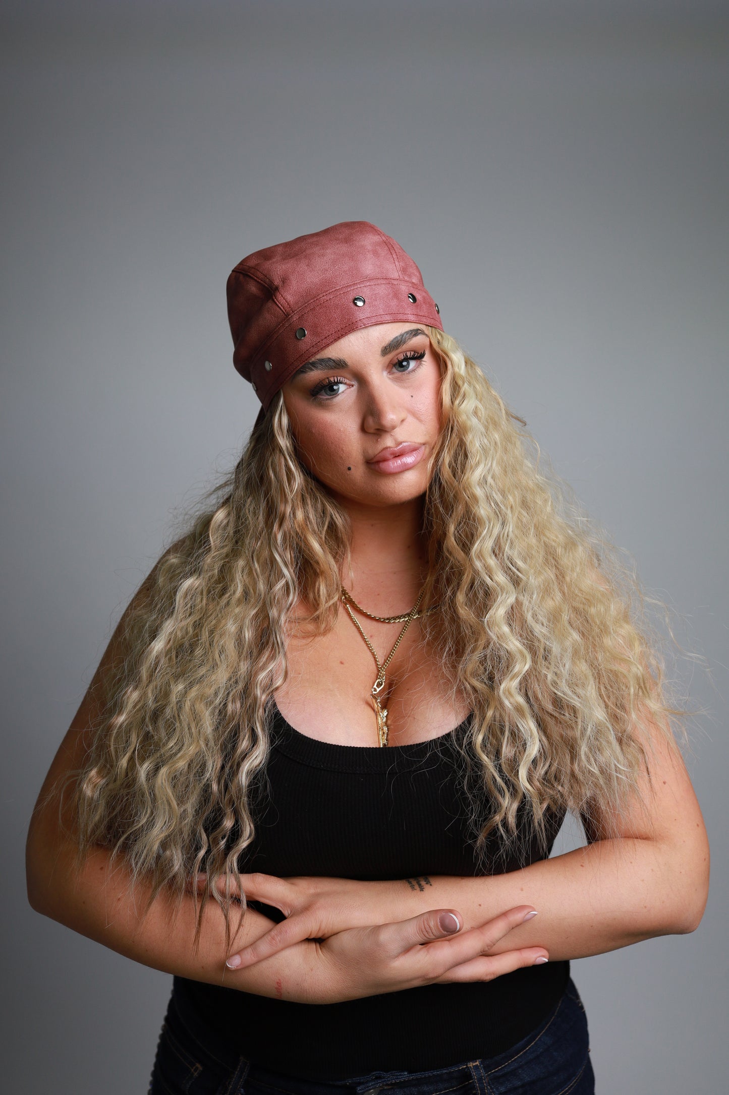 Studded Sandy Pink Biker Cap
