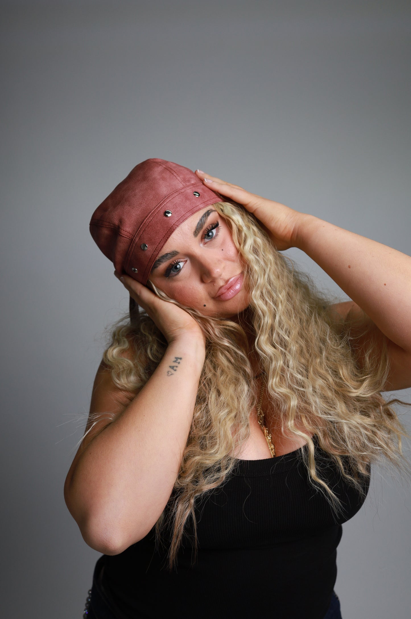 Studded Sandy Pink Biker Cap