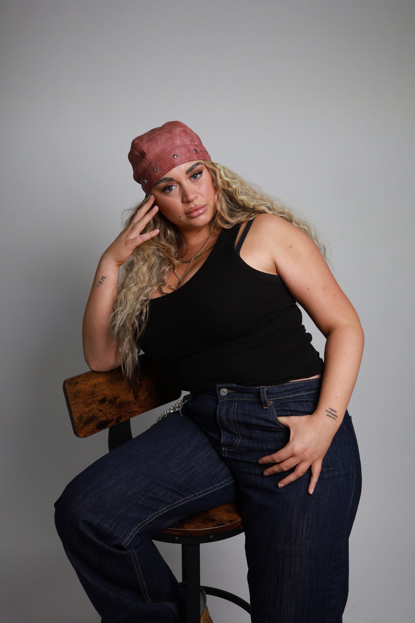 Studded Sandy Toasted Mauve Skull Cap